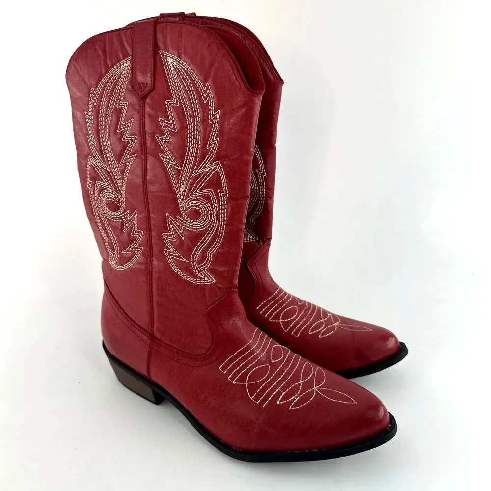 Coconuts by Matisse Red Embroidered Western Ankle Boots - Picture 4 of 11